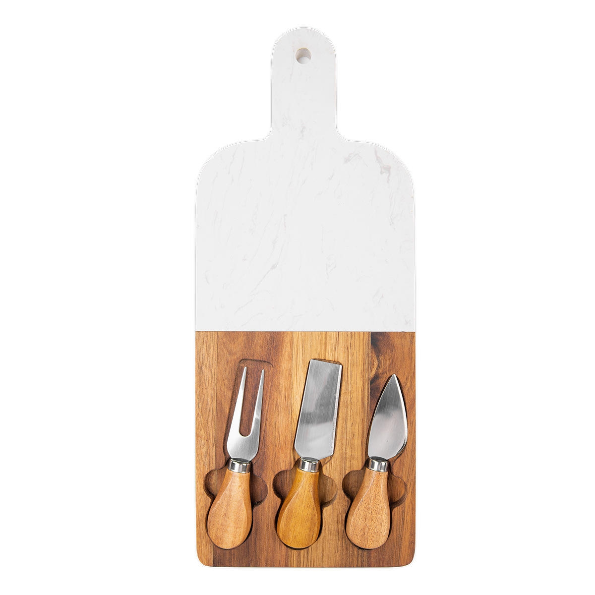 Chemical-free Marble and Acacia Wood Cheese Board Set with 3 Stainless Steel Cheese Tools